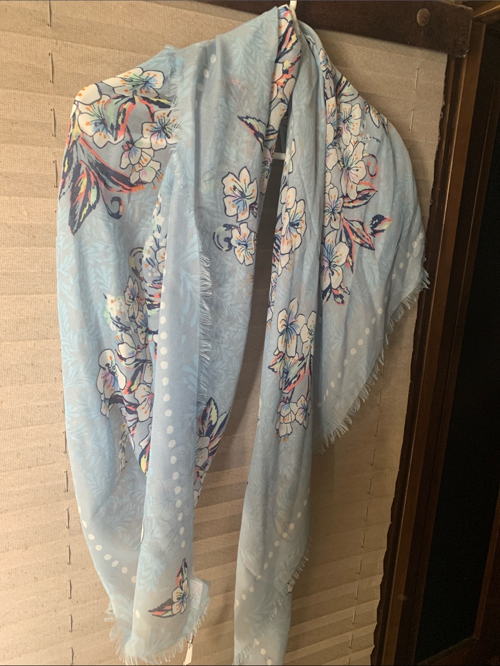 Vera Bradley Light Blue Floral Fringe Scarf